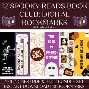 12 Spooky Reads Book Club Printable Bookmarks | Instant Download PNG PDF | Fantasy BookTok Gift for Book Lover | Halloween Bookmarks