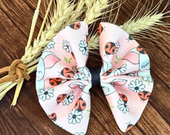 Pig Ladybug Hair Bow:Nylon headband or Clip Option
