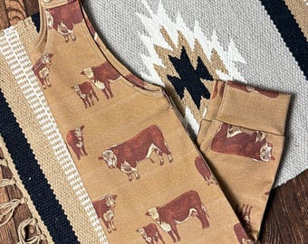 Baby Western Cow Romper: 100% Organic Cotton Knit