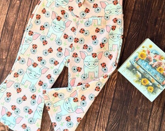 Farm Pig with Ladybugs Baby Bell Bottoms; Organic Cotton