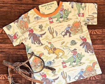 Boy's Cowboy Dinosaur Shirt or Bodysuit: Long or Short Sleeve