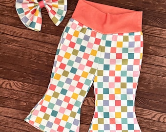 Checkered Baby Bell Bottoms: Organic Cotton- Inseam Length Options