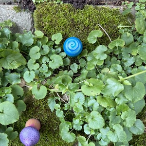 Magical Blue Mushroom Figurine with Irridescent Teal Swirl - Mystical Decor Accent