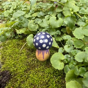 Mystical Dark Purple Mushroom with Silver Irridescent Dots - Enchanted Decor Figurine