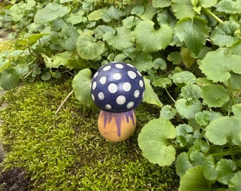Mystical Dark Purple Mushroom with Silver Irridescent Dots - Enchanted Decor Figurine