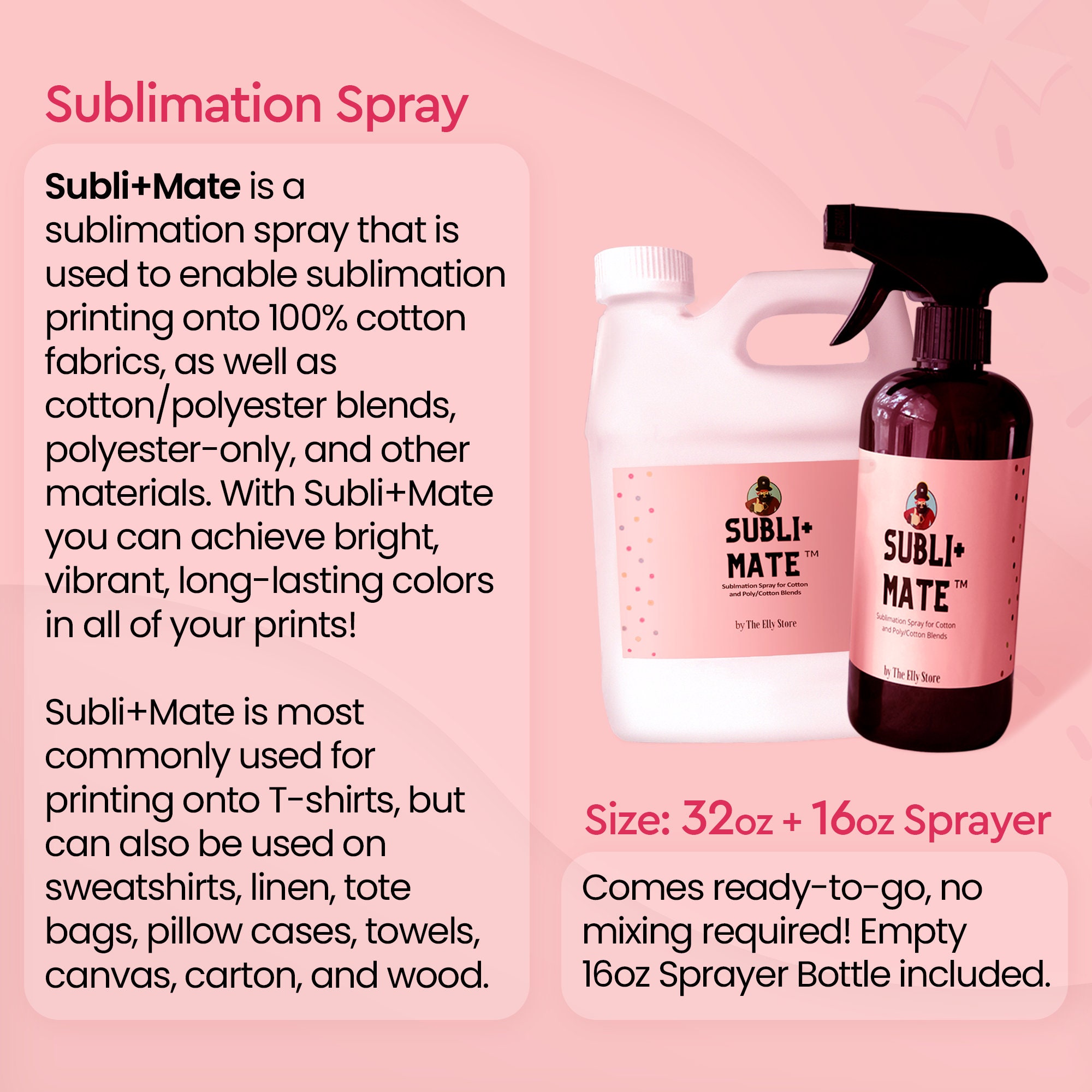 Sublimation Spray for Cotton and Cotton/polyester Blends 32oz With Empty 16oz Sprayer Included