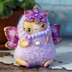 Doll flower fairy , cute fantasy creature plush toy , ooak art doll elf made of polymer clay