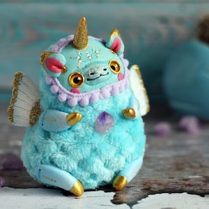 Unicorn art doll . blue cute ooak unicorn toy, fantasy creature