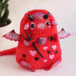 Ooak creepy doll demon, red cute devil toy , collectible art little evil doll