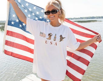 Camiseta gráfica de EE. UU., camiseta del 4 de julio, camiseta patriótica, conjunto americano, camiseta vintage de EE. UU., camiseta gráfica del oeste, camiseta con iconos de EE. UU., top de verano