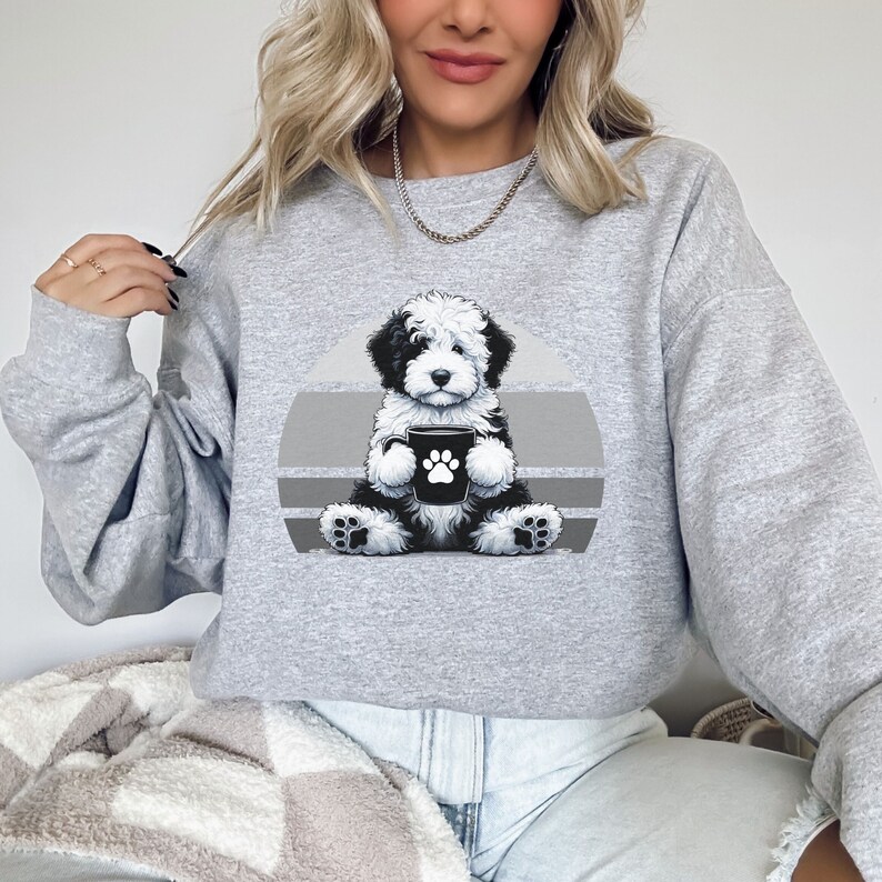 Sheepadoodle Sweatshirt, Doodle Shirt, Doodle Mom, Sheepadoodle Mama, Dog and Coffee, Cute Dog Shirt, Dog Mom Crewneck, Coffee Sweatshirt, Dog Sweatshirt, Dog Owner Shirt