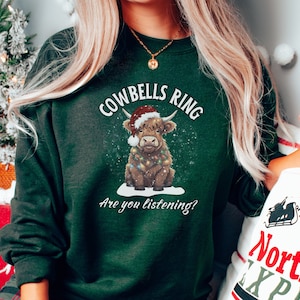Cow Sweatshirt, Highland Christmas Sweatshirt, Cute Cow Christmas Sweatshirt, Farm Christmas Shirt, Soft Sweatshirt, Christmas Crewneck, Christmas Gift, Winter Sweatshirt, Holiday Sweater, Red Christmas Sweatshirt, Green Christmas Sweatshirt