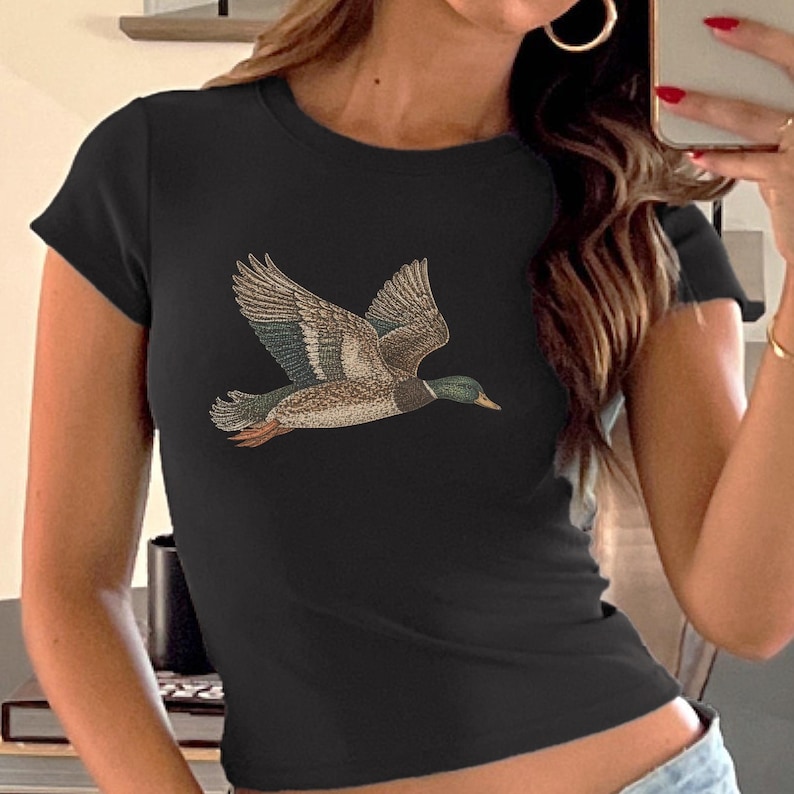 Mallard Duck Baby Tee, Vintage Hunting Shirt, Bird Graphic Tee, Outdoorsy Shirt, Nature Aesthetic Top, Vintage 90s TShirt, Womens Baby Tee