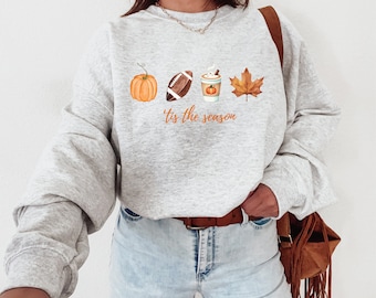 Tis the Season Fall Sweatshirt, Pumpkin Crewneck, Womens Football Sweatshirt, Fall Football Sweatshirt, Coffee Sweatshirt, Autumn Sweatshirt
