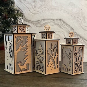 Christmas Wooden Lanterns, Christmas Lamp Night Light Deer Lantern Decoration Centerpiece Lampshade Table Candle Holder
