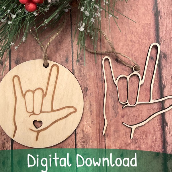 ASL I Love You American Sign Language Christmas Ornament SVG DXF Cutting File Template Stencil Inclusive Laser Cnc Cut Files (#007)