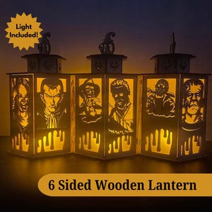 Horror Villains Halloween Wooden Lanterns, With Various Halloween Characters, Halloween Lamp Night Light Halloween Lantern