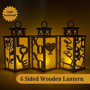 Valentine’s Day Wooden Lanterns, Lamp Night Light Lantern Decoration Centerpiece Lampshade Table Candle Holder