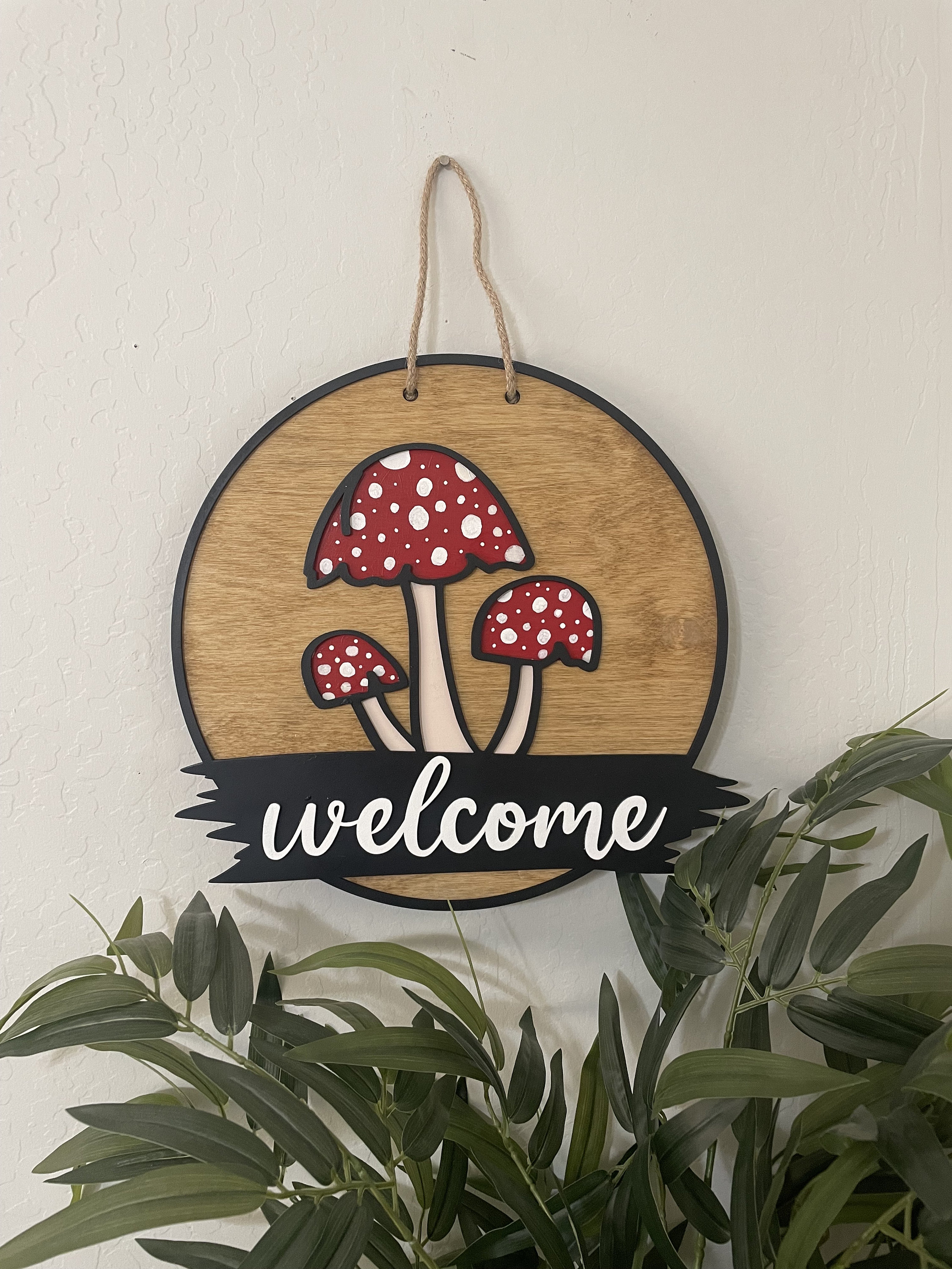 Mushroom Welcome Door Hanger Summer Front Door Decor Front Door Wreath ...