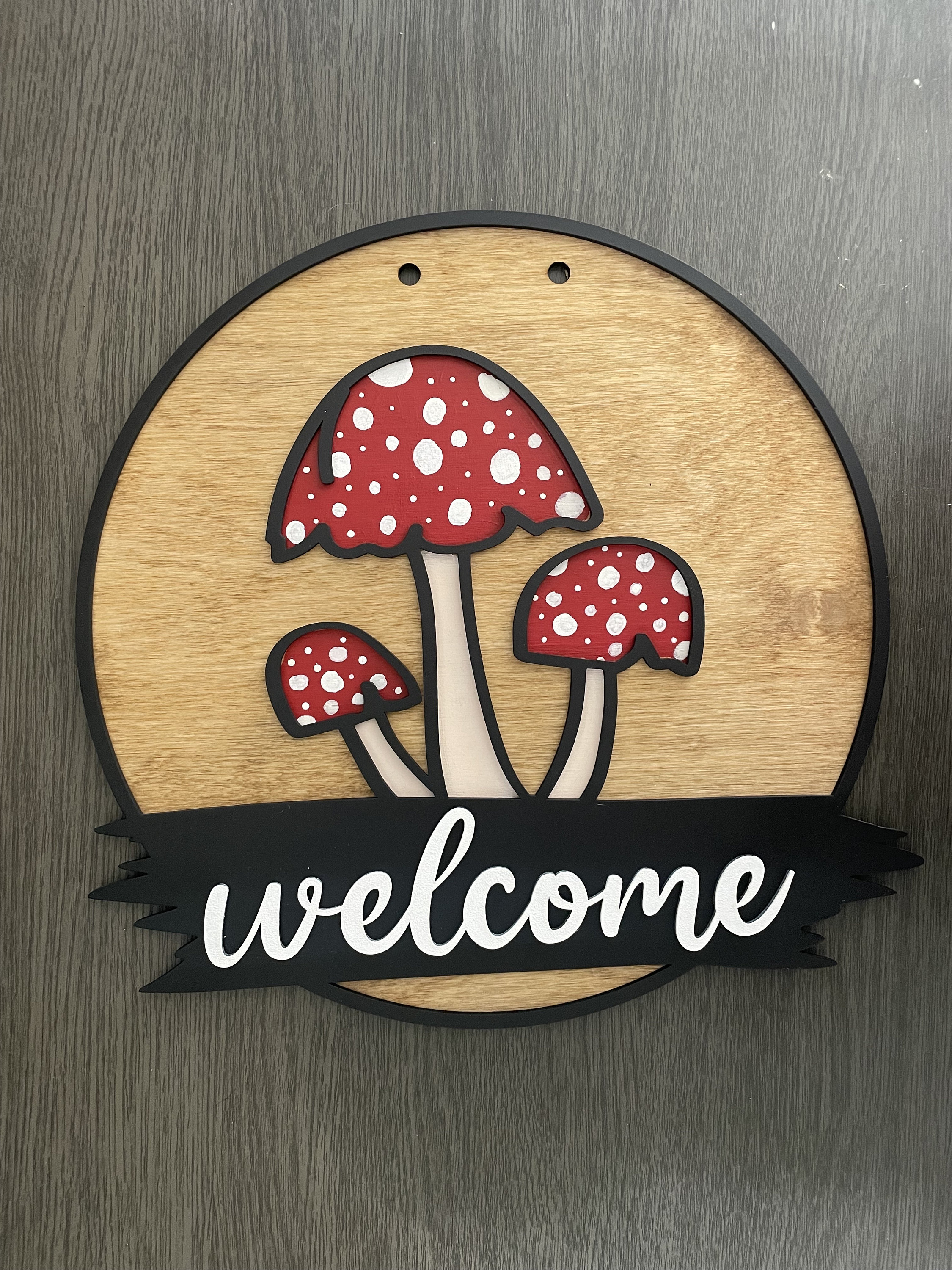 Mushroom Welcome Door Hanger Summer Front Door Decor Front Door Wreath ...