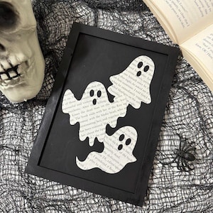 Ghostly Book Page Art – Halloween Wall Decor for Book Lovers, BookTok