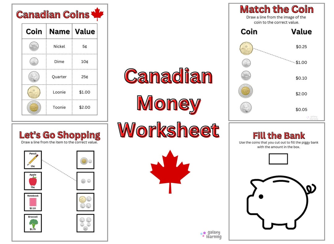 Free Printable Canadian Coins Worksheets