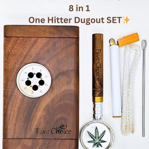 One Hitter 1 hitter Dugout SET z młynkiem, zapalniczką, 2 schowkami, popielniczką, 2 wyciorami do fajek, wielofunkcyjny, drewno orzechowe