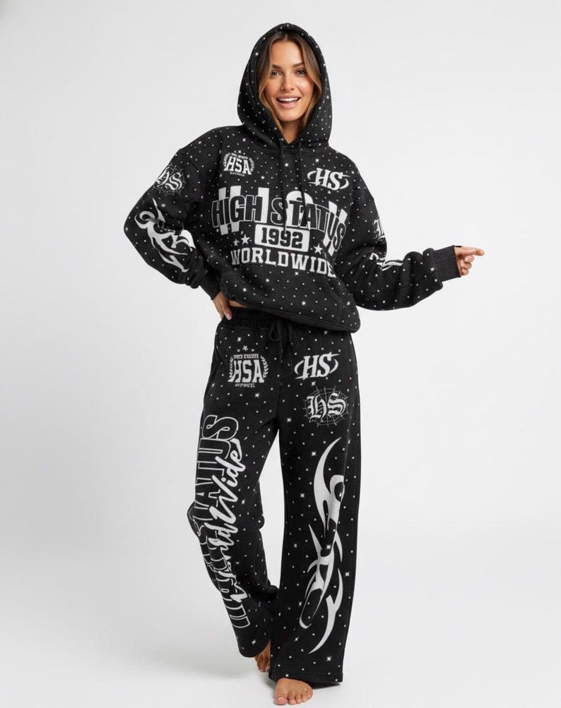 HIGH STATUS Rhinestone Pattern Tracksuit (hoodies and Pant) Unisex - Etsy