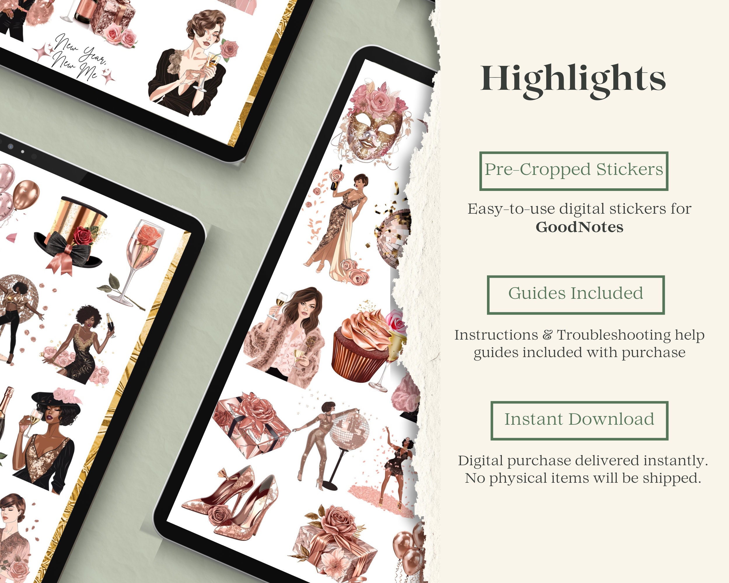 Holidays Digital Stickers for Goodnotes | 70 New Years GOODNOTES ...