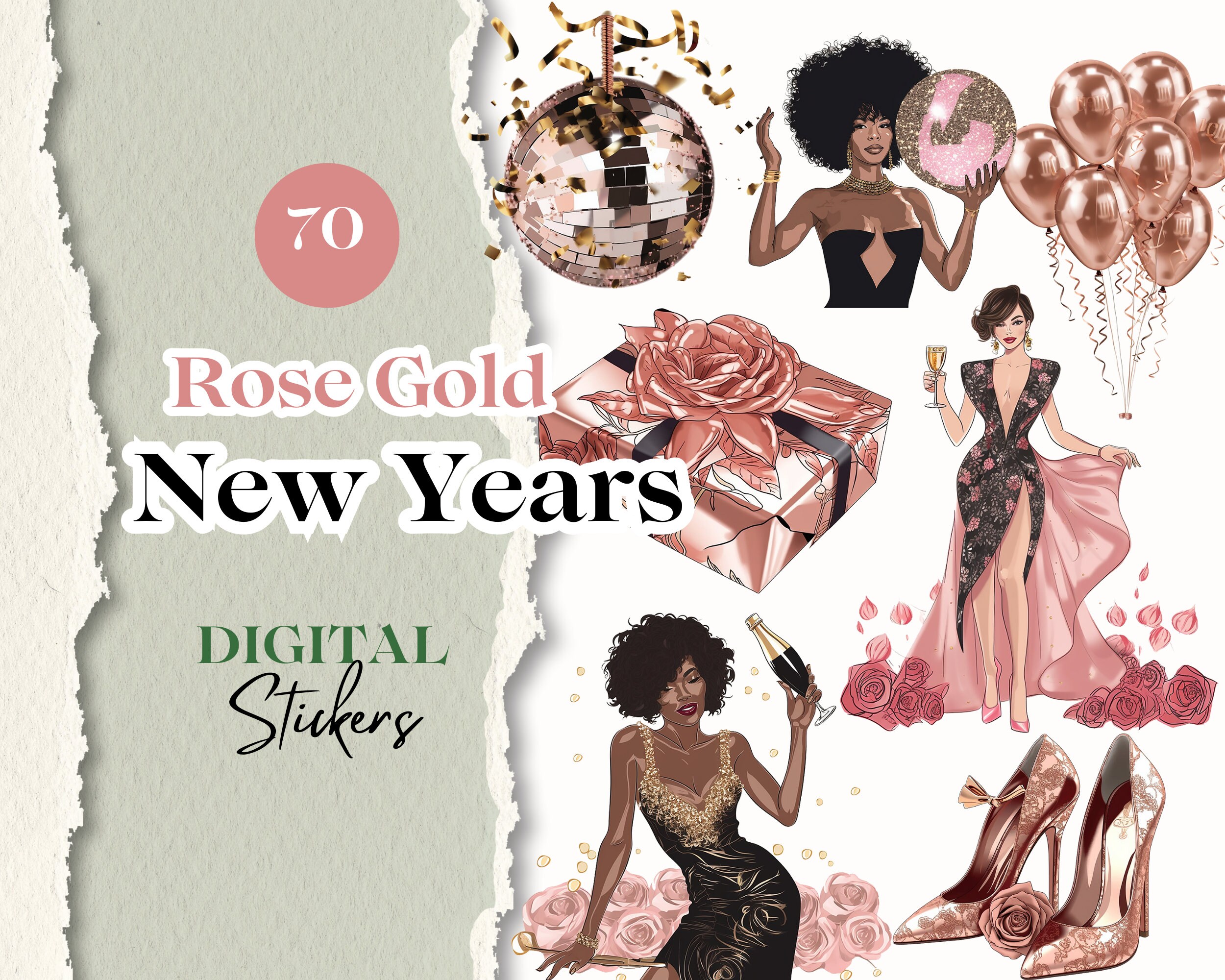 Holidays Digital Stickers for Goodnotes | 70 New Years GOODNOTES ...