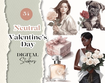 Valentines Holidays Digital Stickers for GoodNotes | 54 Neutral Valentine's Day GOODNOTES Stickers Digital Planner Stickers Digital [SE031]
