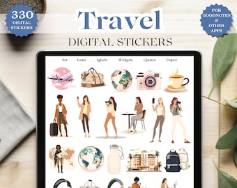 Adesivos digitais de viagem para Goodnotes | 330 adesivos GoodNotes Planner Adesivos digitais diários, pacote de adesivos digitais de viagem [SE016]
