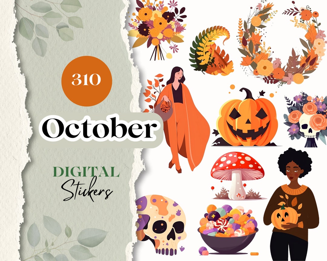 October Items October Digital Stickers | 310 GOODNOTES Stickers, Digital Planner ...