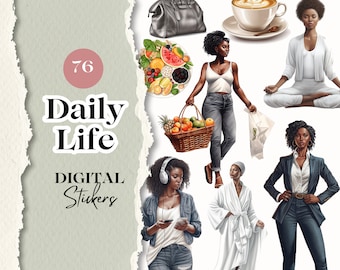 GoodNotes Stickers Black Women 76 Daily Life Digital Stickers Goodnotes Planner Stickers Black Girl Everday Digital Stickers  [SE026]