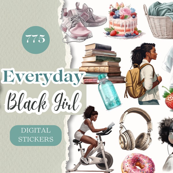 Pegatinas para agenda digital de uso diario 775 Black Girl GOODNOTES Sticker, pegatinas para agenda digital Pegatinas digitales para la vida cotidiana [SE043]