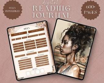 BLACK GIRL Digital Reading Journal | 600+ Page Digital Book Tracker Reading Log for GoodNotes Book Review Reading Tracker Reading Journal