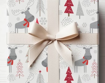 Moose Christmas Wrapping Paper, Woodland Christmas Wrapping Paper, Holiday Gift Wrap, Winter Moose, Christmas Gift, Wrapping Paper