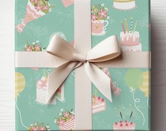 Floral Birthday Wrapping Paper, Gifts for Mom, Mother's Day, Birthday Wrapping, Celebration Gift Wrap