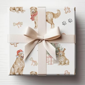 Carta da regalo di Natale Golden Retriever, carta da regalo di Buon Natale, carta da regalo vintage, cani di Natale, Golden Retriever
