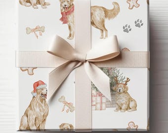 Golden Retriever Christmas Gift Wrap, Merry Christmas Wrapping Paper, Vintage Gift Wrap, Christmas Dogs, Golden Retriever
