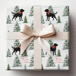 Christmas Snowy Black Dog Labrador Retriever Christmas Wrapping Paper, Christmas Wrapping Paper, Holiday Gift Wrap, Christmas Dogs