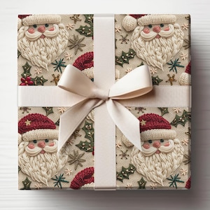 Carta da regalo natalizia vintage a maglia finta, carta da regalo natalizia, carta da regalo per le feste, regali di Natale, Babbo Natale retrò, 3D