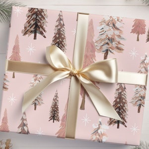 Pink Christmas Tree Wrapping Paper, Merry Christmas Wrapping Paper, Vintage Gift Wrap, Christmas gift wrap