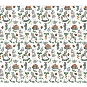 Vintage Christmas Wrapping Paper, Retro Christmas, Green Rustic Wrapping Paper, Christmas Wrapping Paper, Holiday Gift Wrap, Rocking Horse image 4