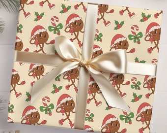 Retro Ginger Snap Cookie Christmas Gift Wrap, Merry Christmas Wrapping Paper, Holiday Gift Wrap