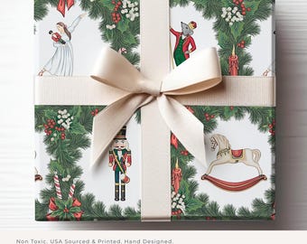 Papel de embrulho elegante quebra-nozes de Natal: ecológico, fabricado nos EUA