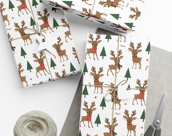 Reindeer Christmas Wrapping Paper, Christmas Wrapping Paper, Holiday Gift Wrap