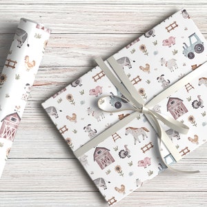 Farm Animals Wrapping Paper, Gift Wrap, Farm Birthday Party