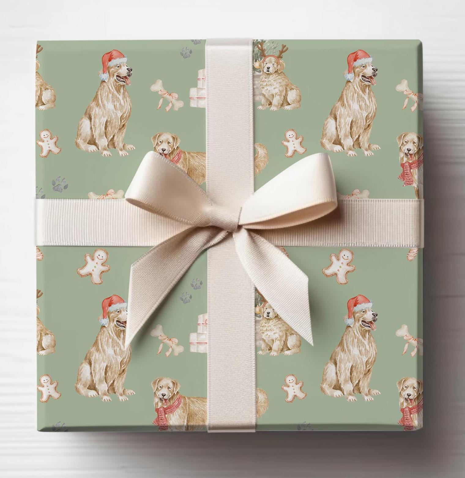 Golden Retriever Christmas Gift Wrap, Merry Christmas Wrapping Paper, Vintage Gift Wrap, Christmas Dogs, Golden Retriever