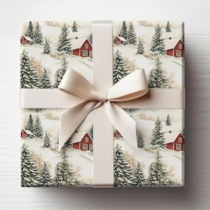 Carta da regalo natalizia con case rosse vintage innevate, carta da regalo natalizia classica, carta da regalo per le feste, carta natalizia, carta da regalo, antica